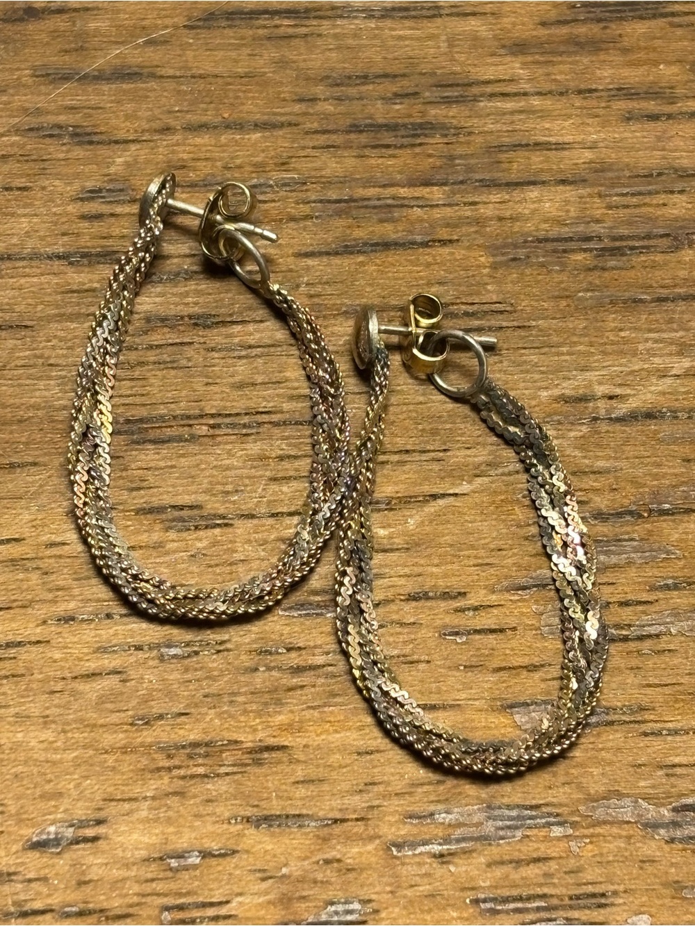 Tri-Tone Sterling Silver Braided Hoop Earrings